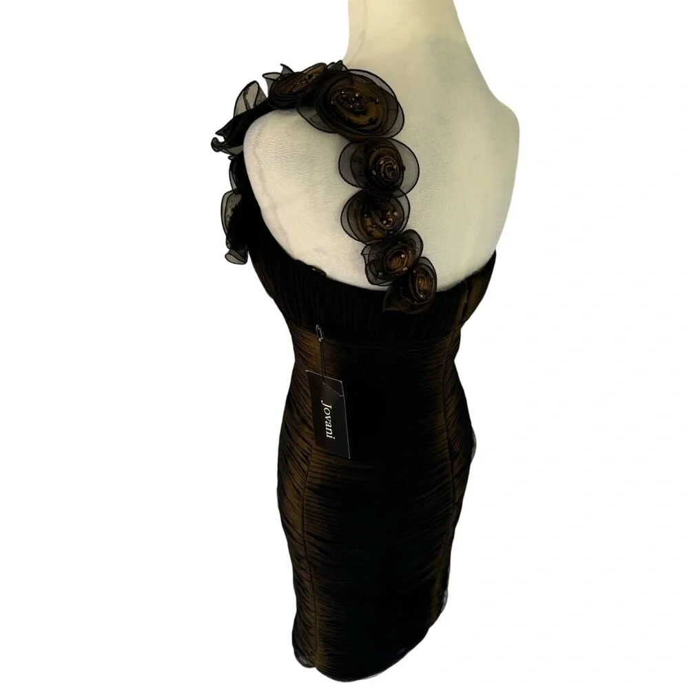 Jovani Junior Prom Dress Vintage Black Rosette One Shoulder Short Retro 90s Sz 8 - Picture 8 of 16